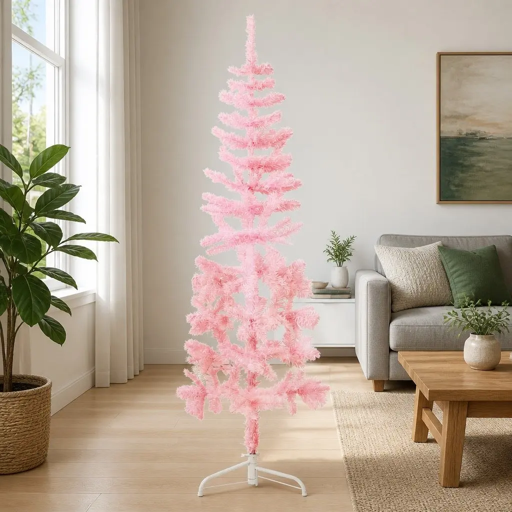 Slim Pink Half Christmas Tree 180cm with Stand