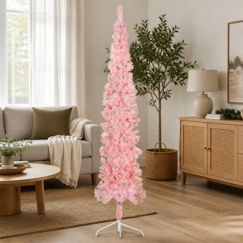 Pink Slim Half Christmas Tree with Stand, 210cm Height