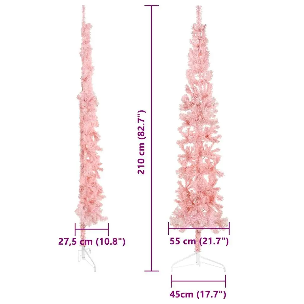 Pink Slim Half Christmas Tree with Stand, 210cm Height
