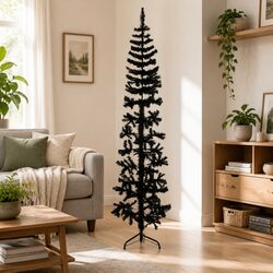 Sturdy Slim Black Artificial Half Christmas Tree 180cm