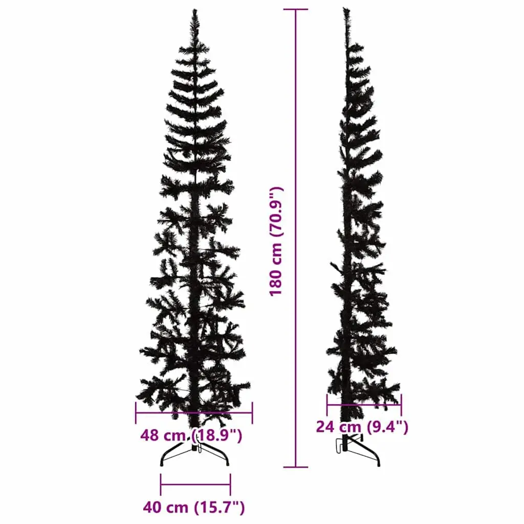 Slim Black Artificial Half Christmas Tree 180cm