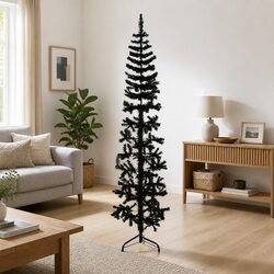 210cm Slim Black Artificial Half Christmas Tree with Stand