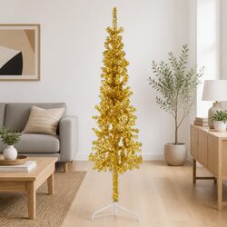 Gold Slim Artificial Half Christmas Tree with Stand