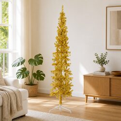 Gold Slim Artificial Half Christmas Tree with Stand 210cm