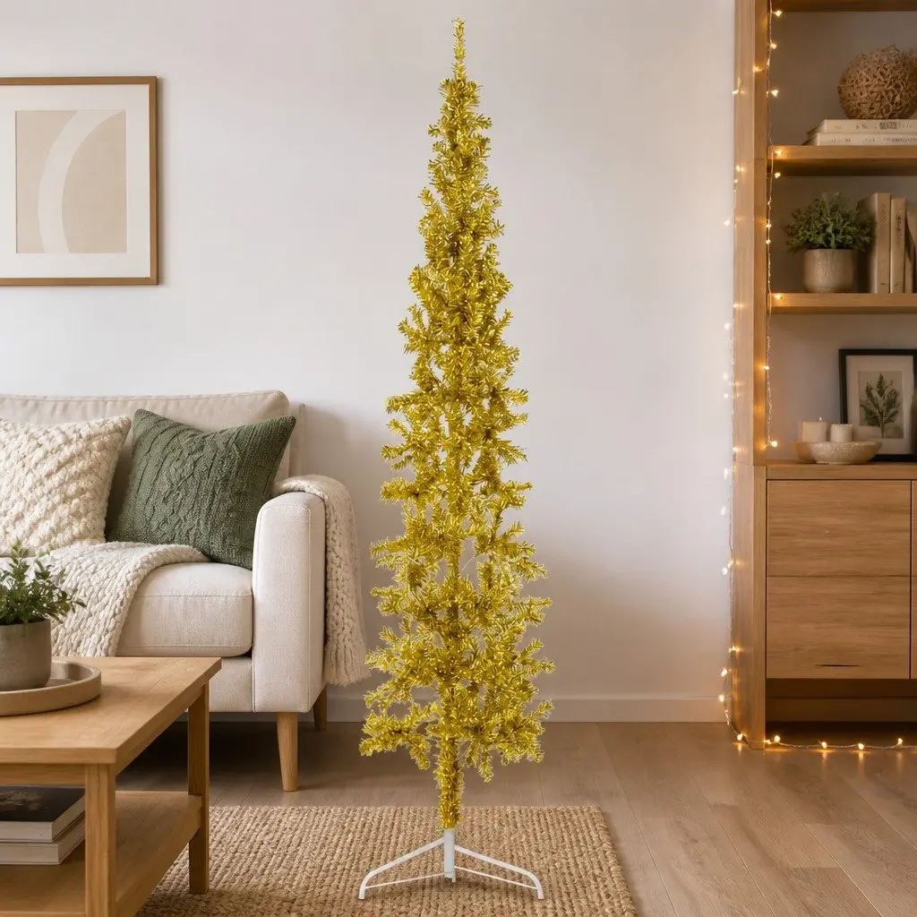 Slim Half Christmas Tree with Stand 240cm Gold