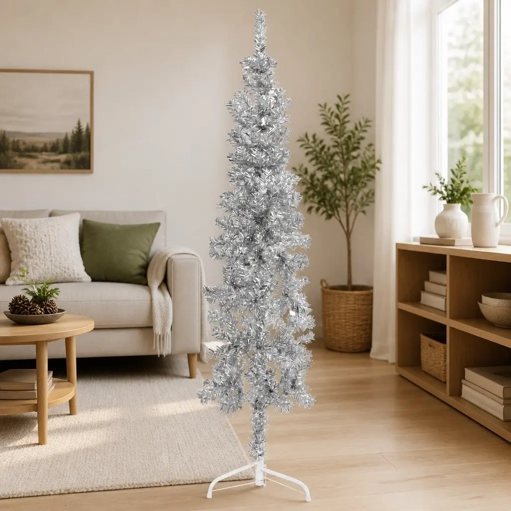 150cm Silver Slim Half Christmas Tree with Stand
