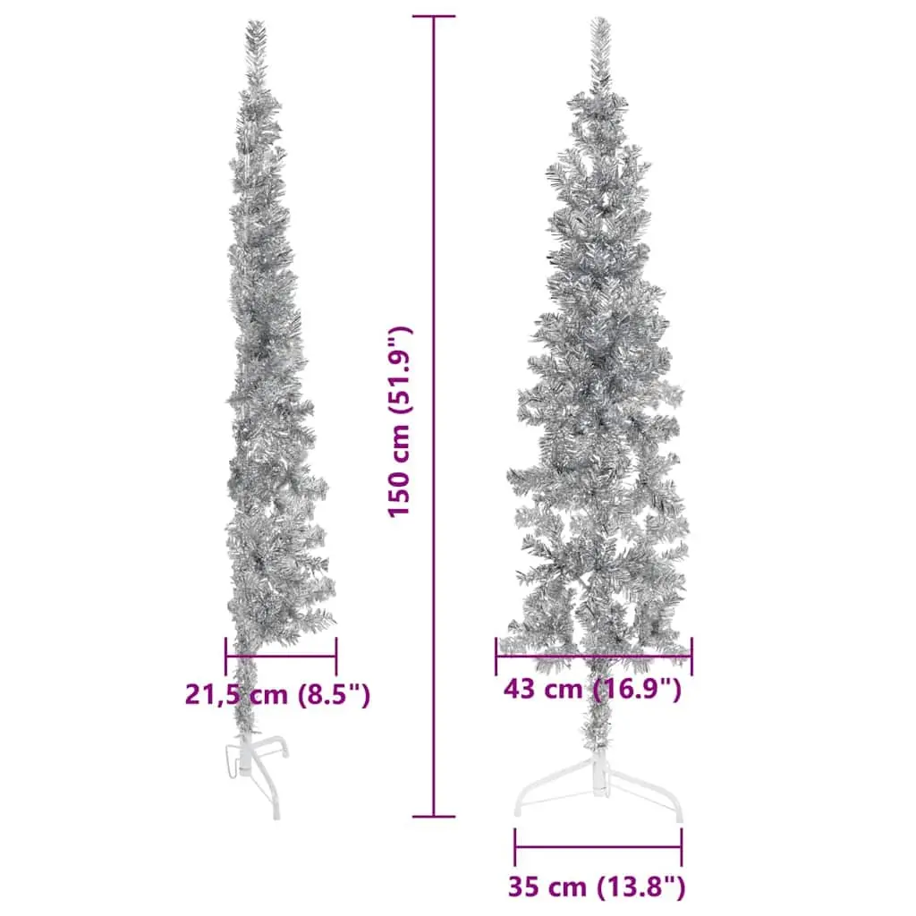 150cm Silver Slim Half Christmas Tree with Stand