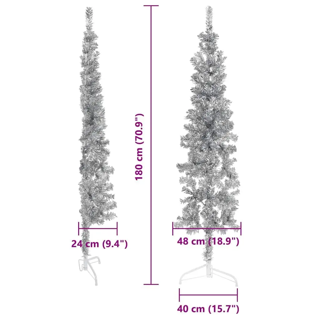 Slim Artificial Half Christmas Tree 180 cm Silver