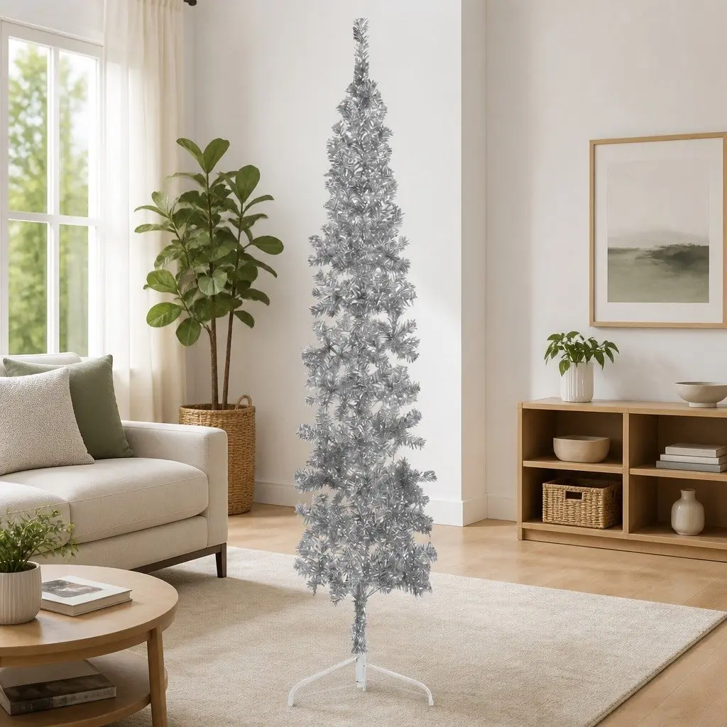 Silver Half Christmas Tree 210cm with Stand