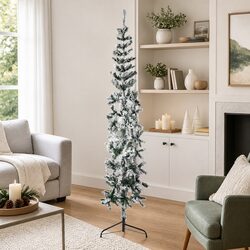 Durable Slim Half Christmas Tree 210cm Green Flocked Design