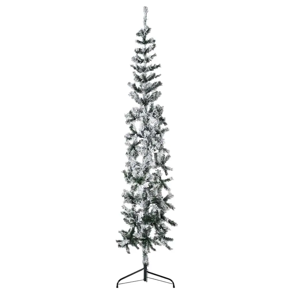 Slim Artificial Half Christmas Tree Flocked Snow 210cm Green Wall-Mounted Xmas