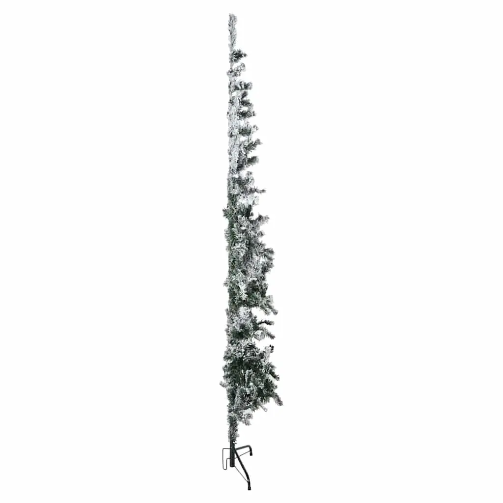 Slim Artificial Half Christmas Tree Flocked Snow 210cm Green Wall-Mounted Xmas