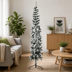 Flocked Snow Green Slim Half Christmas Tree 240cm