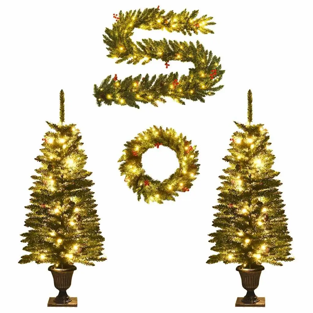 2-Piece Artificial Christmas Tree Set with LED Lights