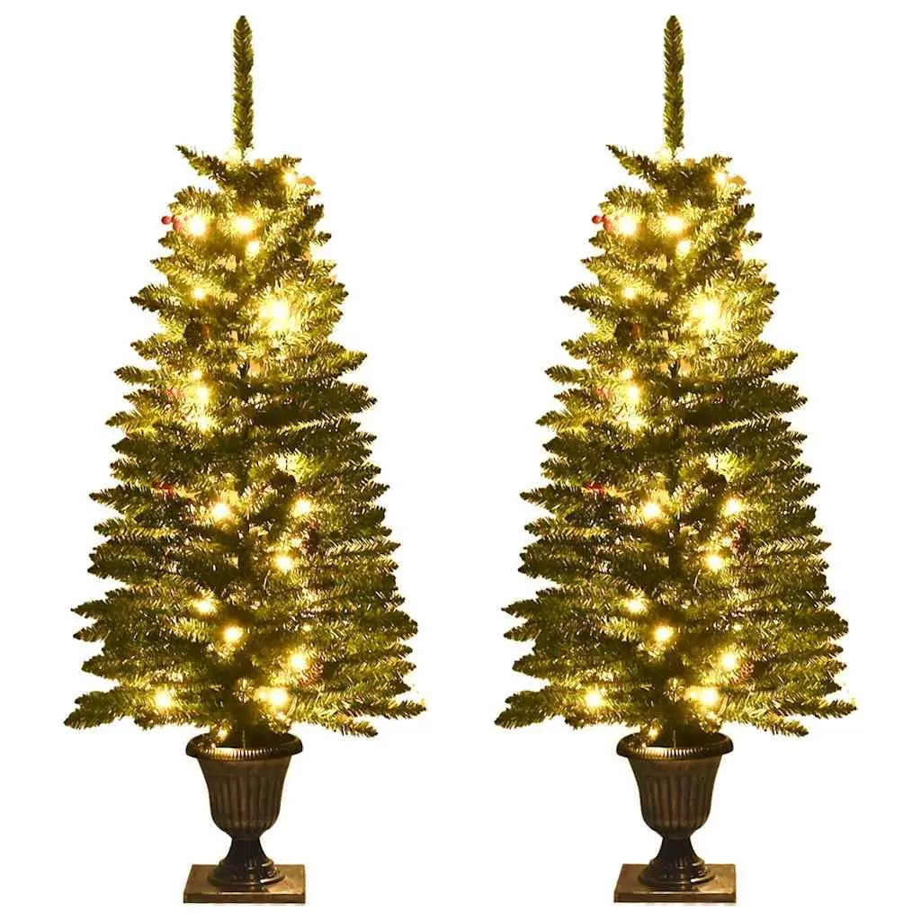 2-Piece Artificial Christmas Tree Set with LED Lights