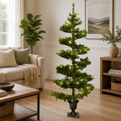 120cm Green Pre-lit Swirl Christmas Tree with LED Lights