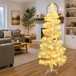 180cm White Swirl Pre-lit Christmas Tree with LED Lights