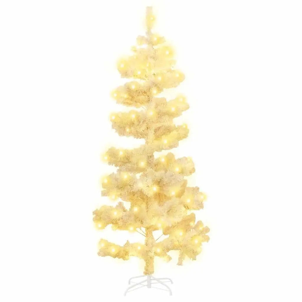 Artificial Christmas Tree 180cm PVC White Swirl Pre-lit with LED Lights and Stand