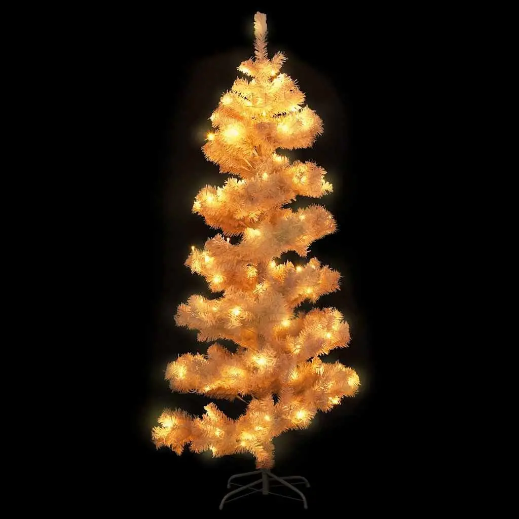 Artificial Christmas Tree 180cm PVC White Swirl Pre-lit with LED Lights and Stand