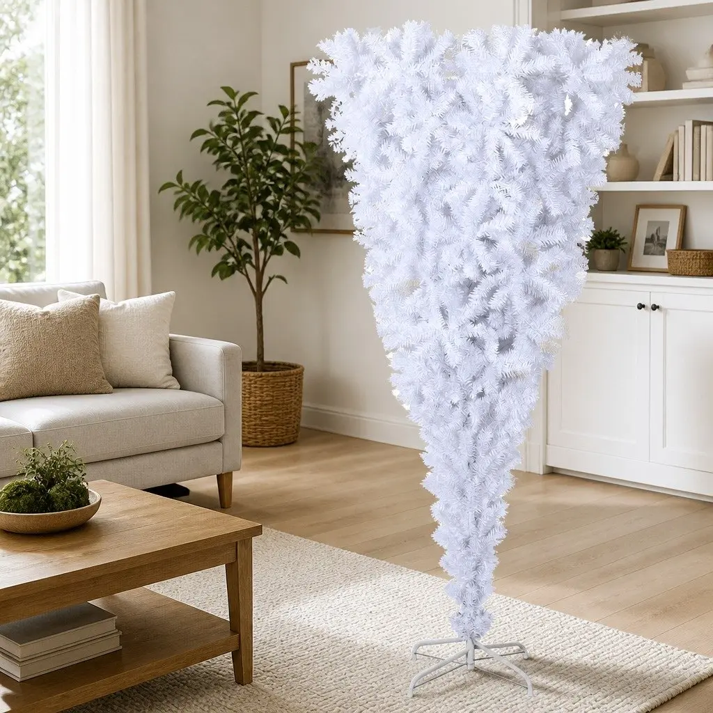 White 180cm Upside-Down Artificial Christmas Tree with Stand