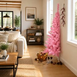 Sturdy Half Christmas Tree 180cm Pink for Holiday Decor