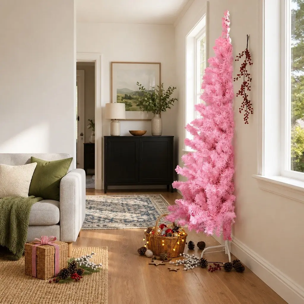 240cm Pink Half Christmas Tree for Festive Decor
