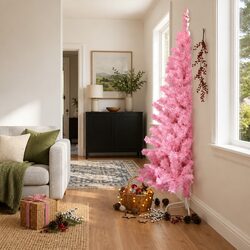 Sturdy 240cm Pink Half Christmas Tree for Festive Decor