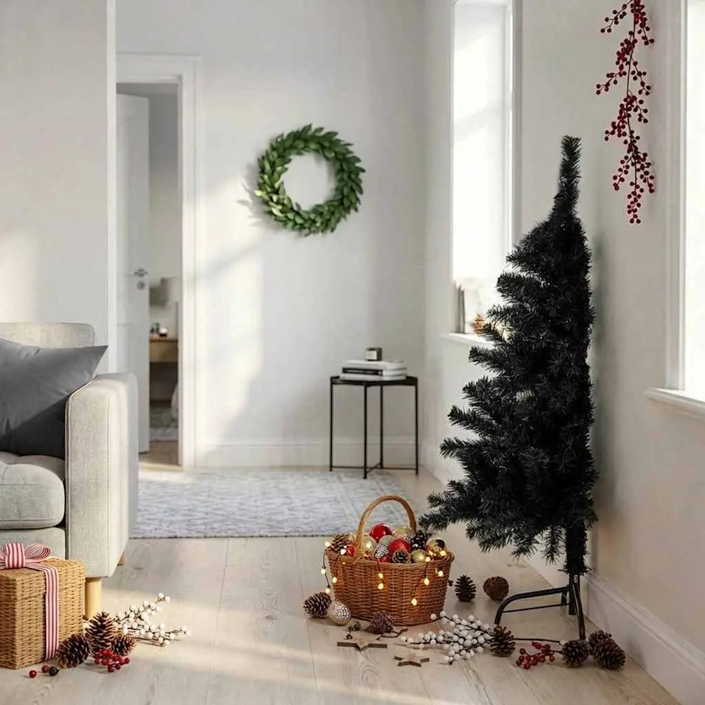 120cm Black Half Christmas Tree with Stand for Wall Mounting
