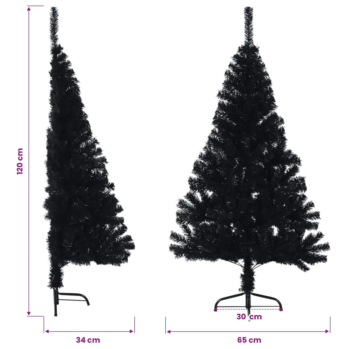 120cm Black Half Christmas Tree with Stand for Wall Mounting