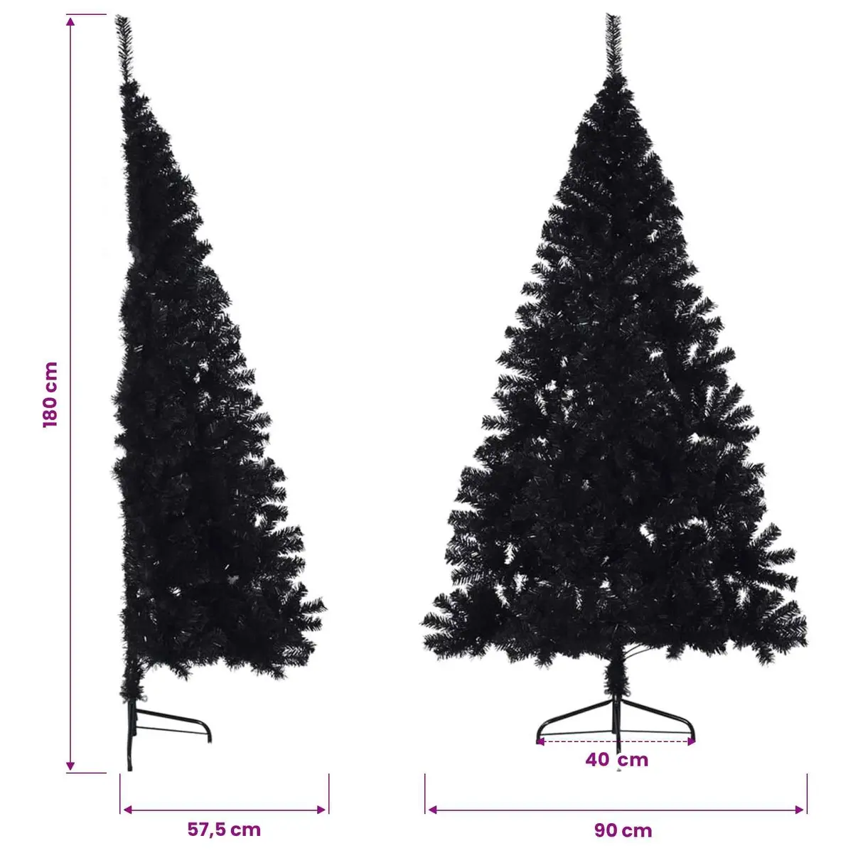 Artificial Half Christmas Tree PVC 180cm Black