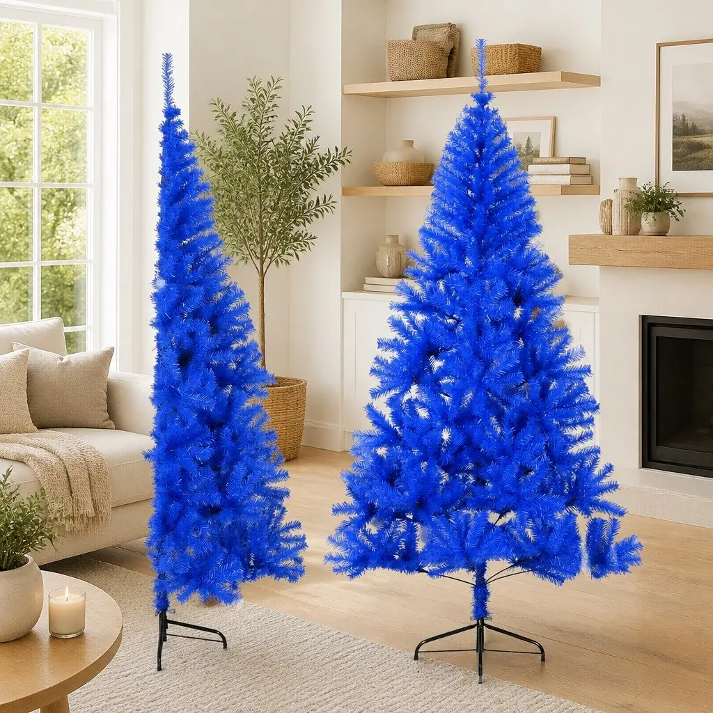 Blue Artificial Half Christmas Tree with Steel Stand 210 cm