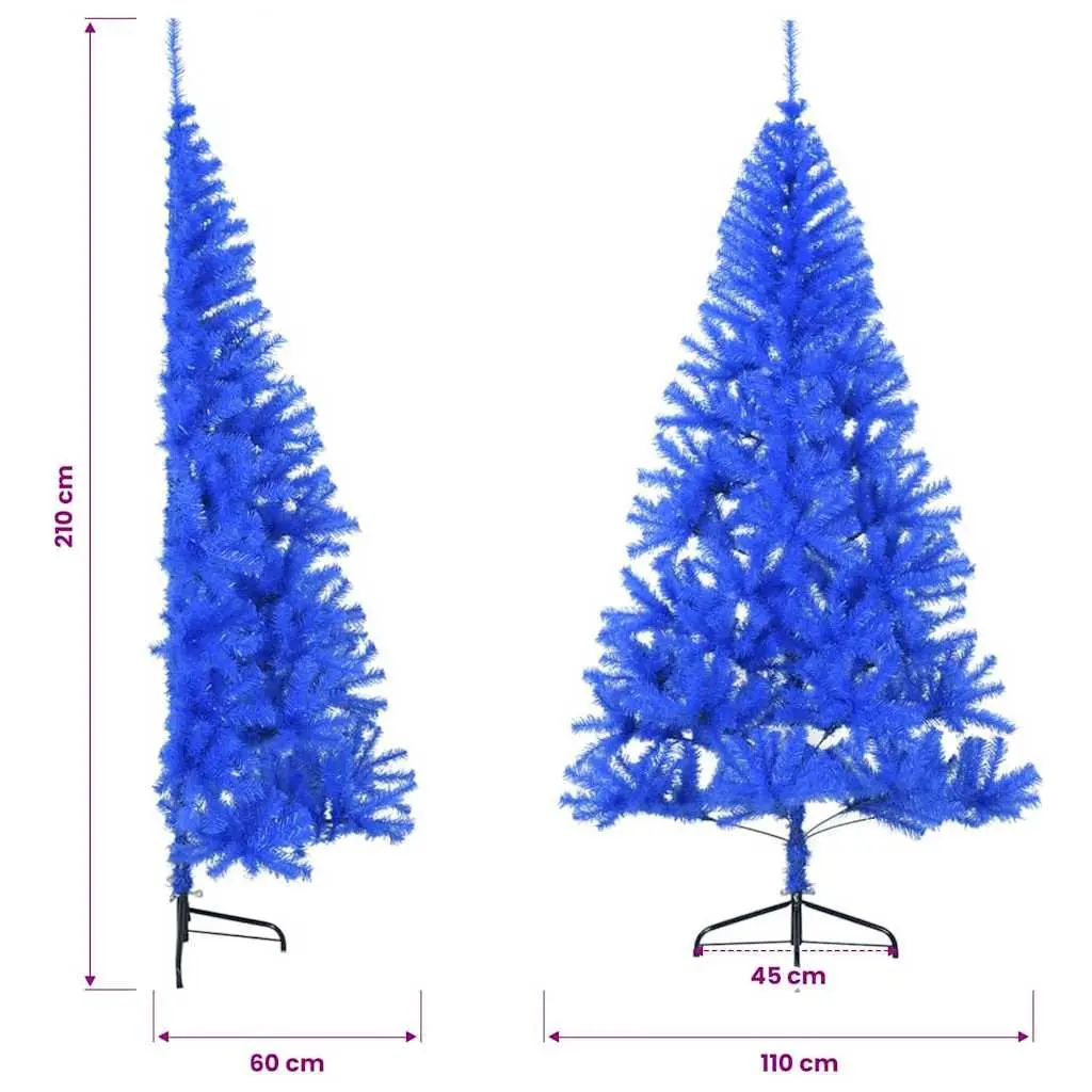 Blue Artificial Half Christmas Tree with Steel Stand 210 cm
