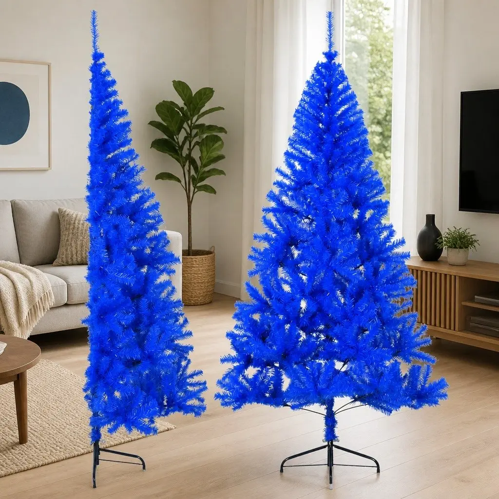 Blue 240cm Artificial Half Christmas Tree with Stand