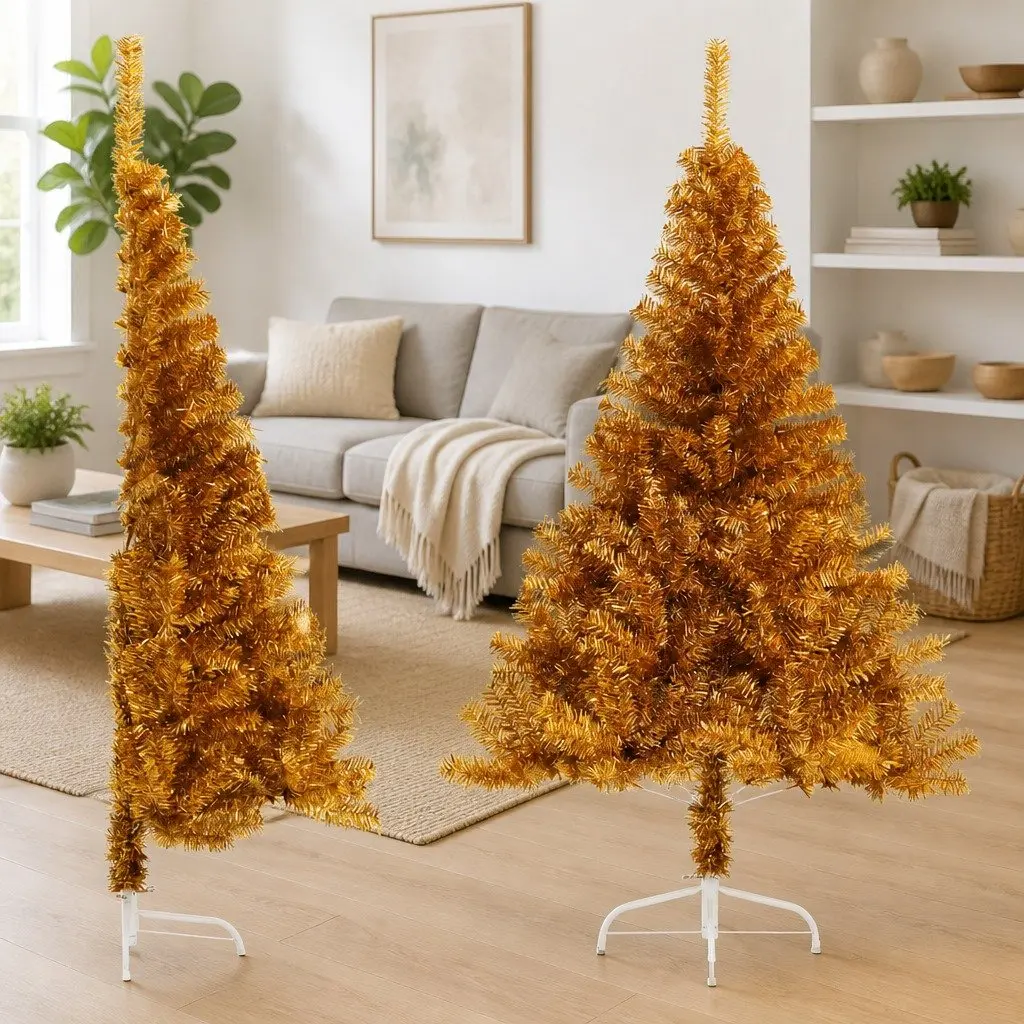 Half Christmas Tree PET 150cm Gold Artificial Decoration
