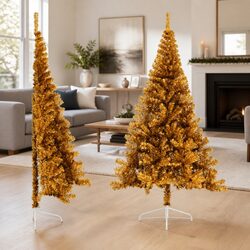 Half Christmas Tree 210cm Gold Artificial Bushy Holiday Decoration Wall Mount