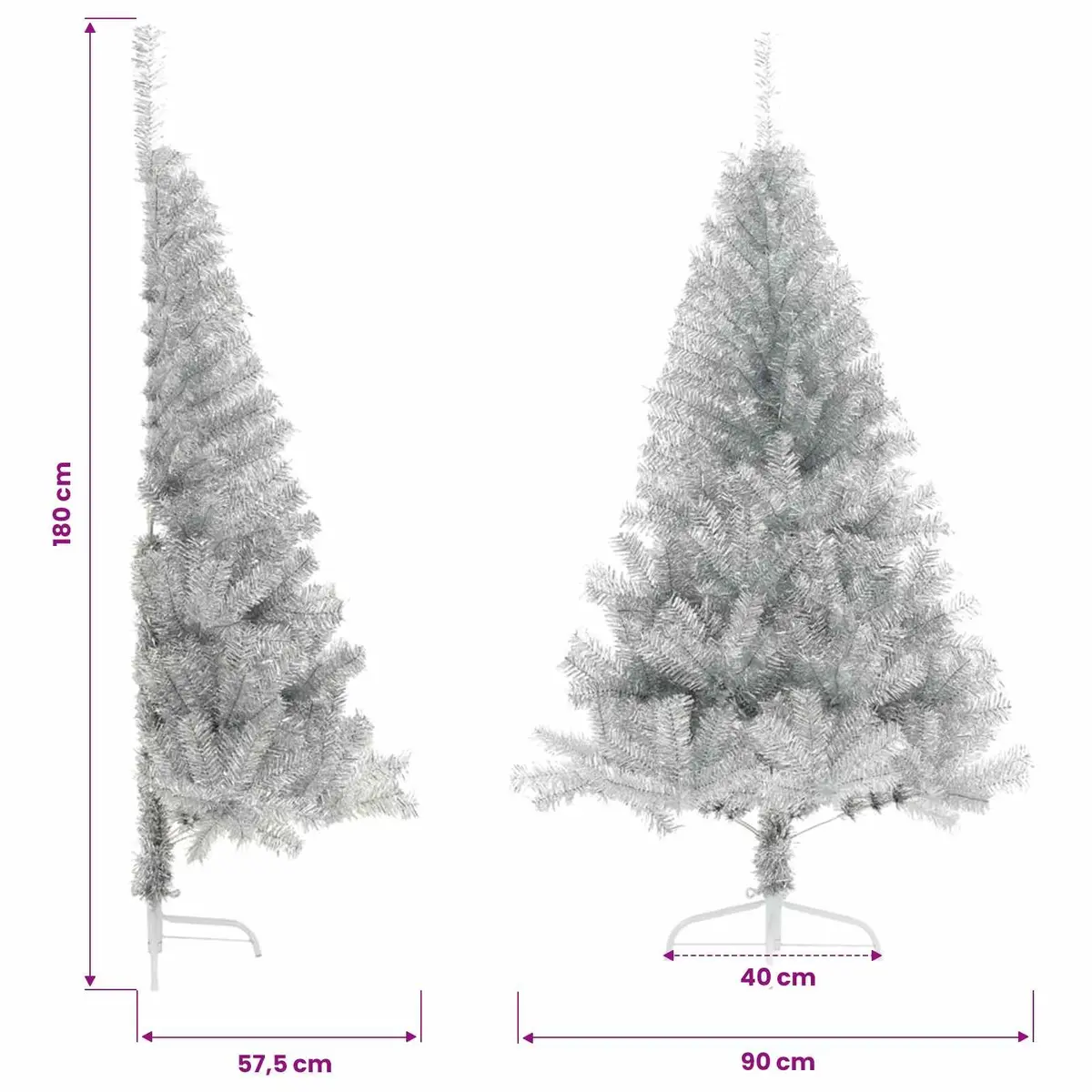 Silver Half Christmas Tree 180cm with Stand