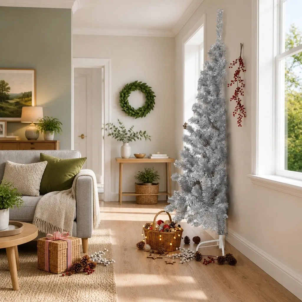 Silver Half Christmas Tree 240cm for Holiday Decor