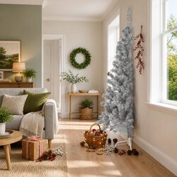 Premium Silver Half Christmas Tree 240cm for Holiday Decor