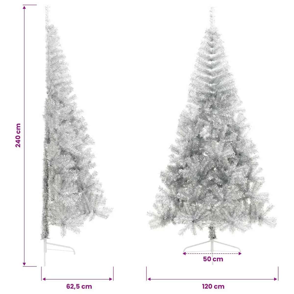 Silver Half Christmas Tree 240cm for Holiday Decor