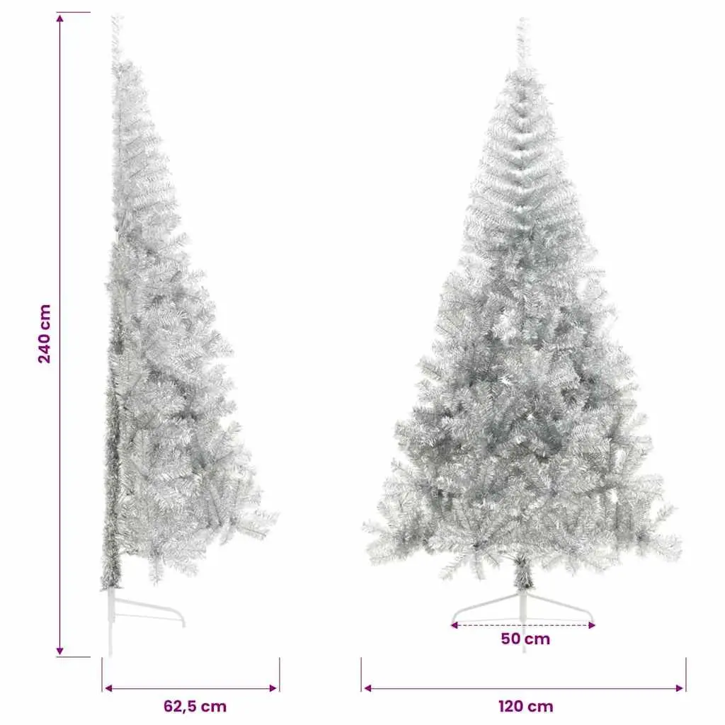 Silver Half Christmas Tree 240cm for Holiday Decor