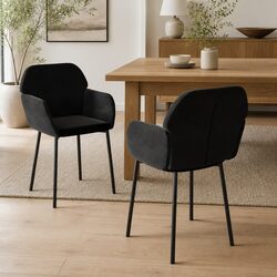 2-Piece Dining Chairs Set in Black Velvet with Armrests