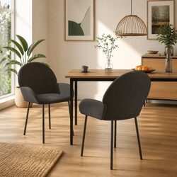 Set of 2 Grey Velvet Dining Chairs with Armrests