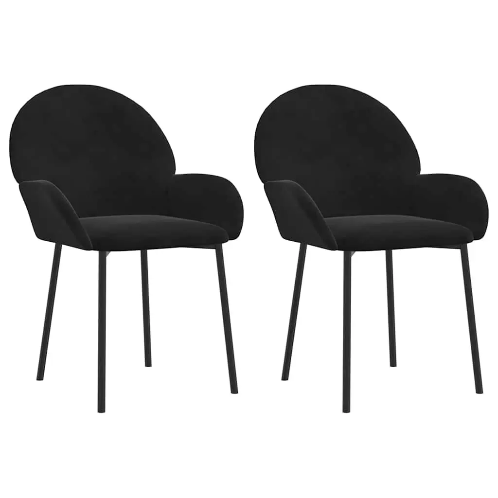 Dining Chairs Velvet Black 2 Piece Padded Armrest Backrest Metal Plywood Frame