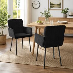 Black Velvet Dining Chairs 2 pcs with Armrests and Backrests