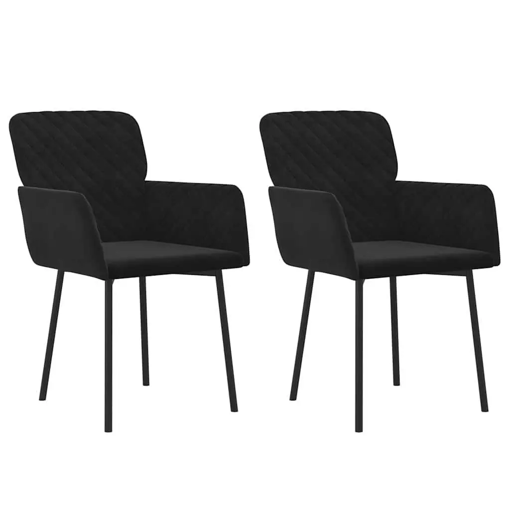 Black Velvet Dining Chairs 2 pcs with Armrests and Backrests