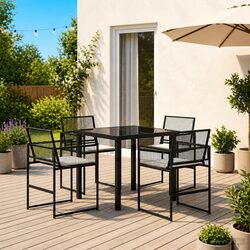 Premium 5-Piece Black Poly Rattan Dining Set
