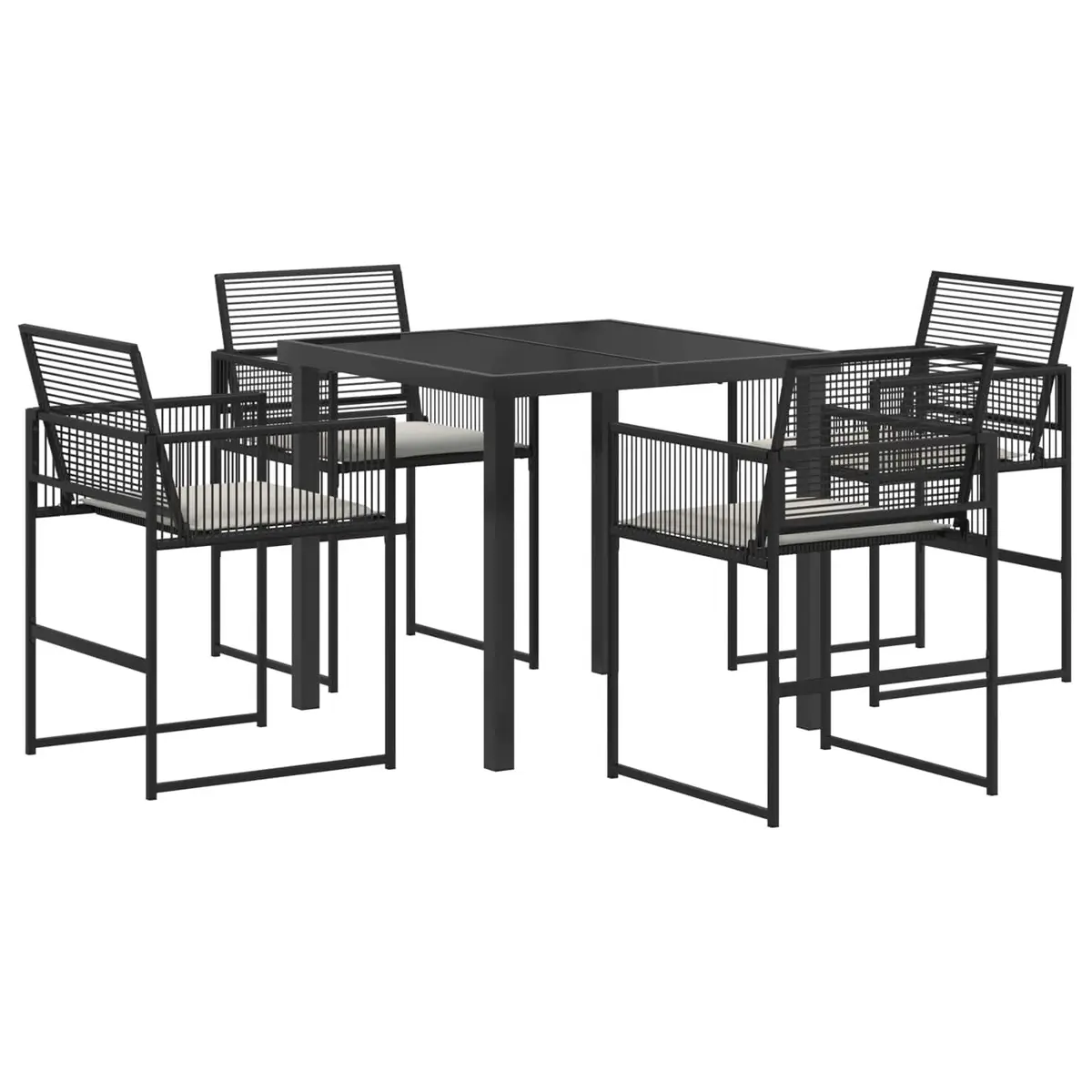 5-Piece Black Poly Rattan Dining Set