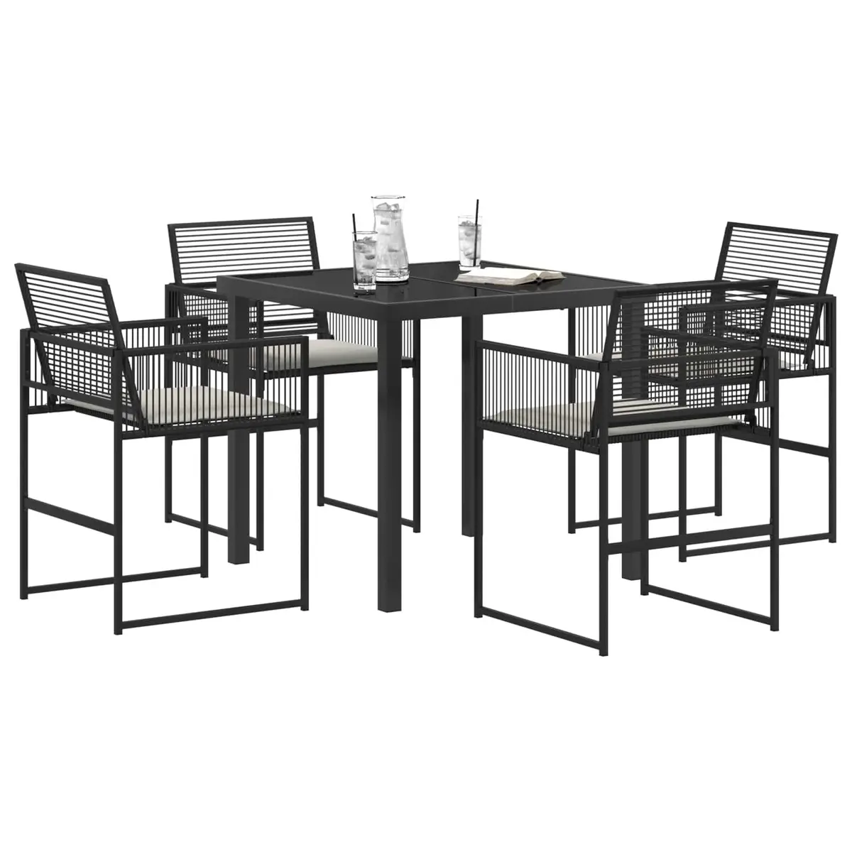 5-Piece Black Poly Rattan Dining Set