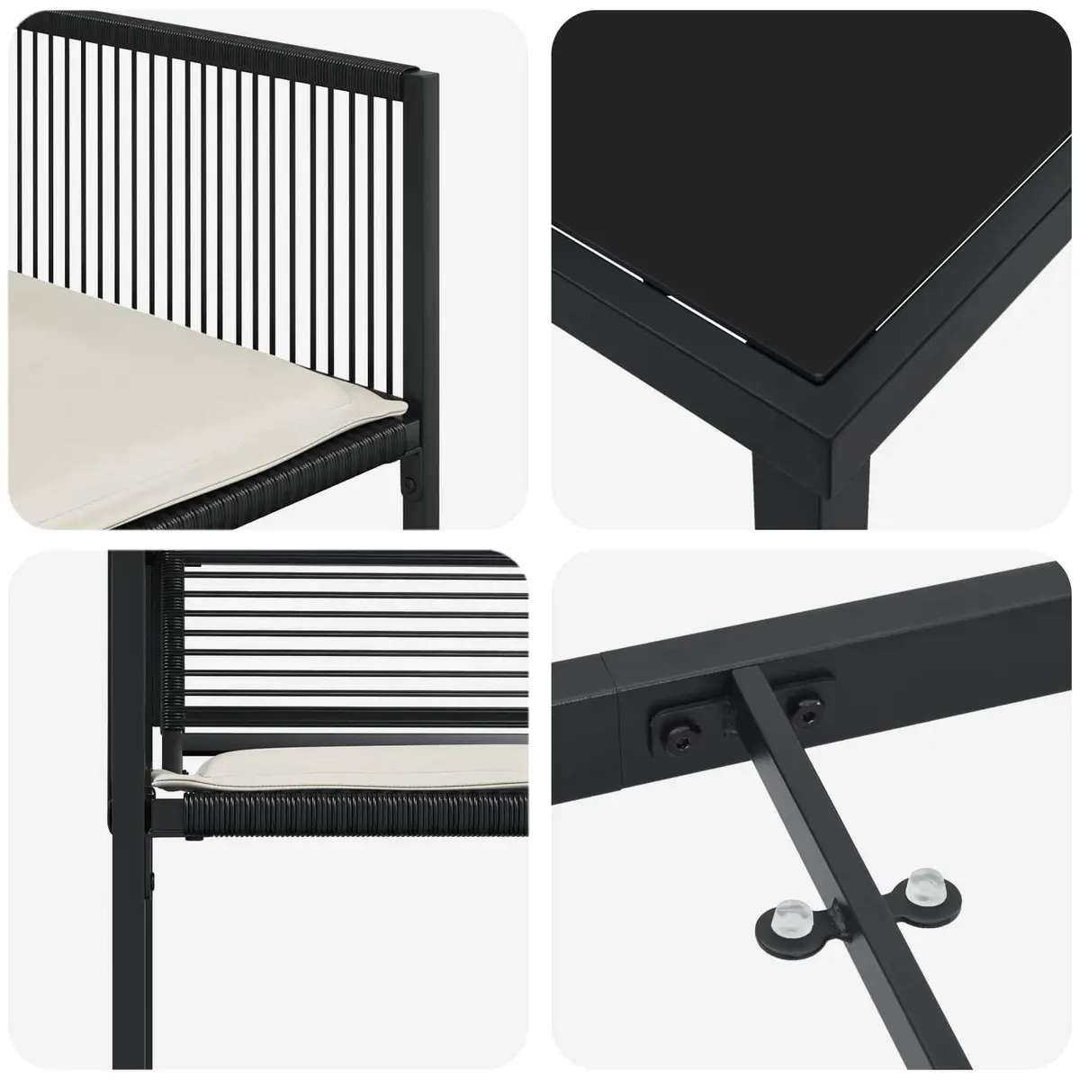 5-Piece Black Poly Rattan Dining Set