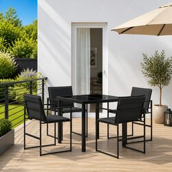 5-Piece Outdoor Dining Set with Glass Top and Steel Frame